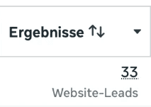 Ausschnitt aus dem Meta Werbeanzeigenmanager: 33 Website-Leads, 20,82 € pro Lead, 686,93 € ausgegebener Betrag
