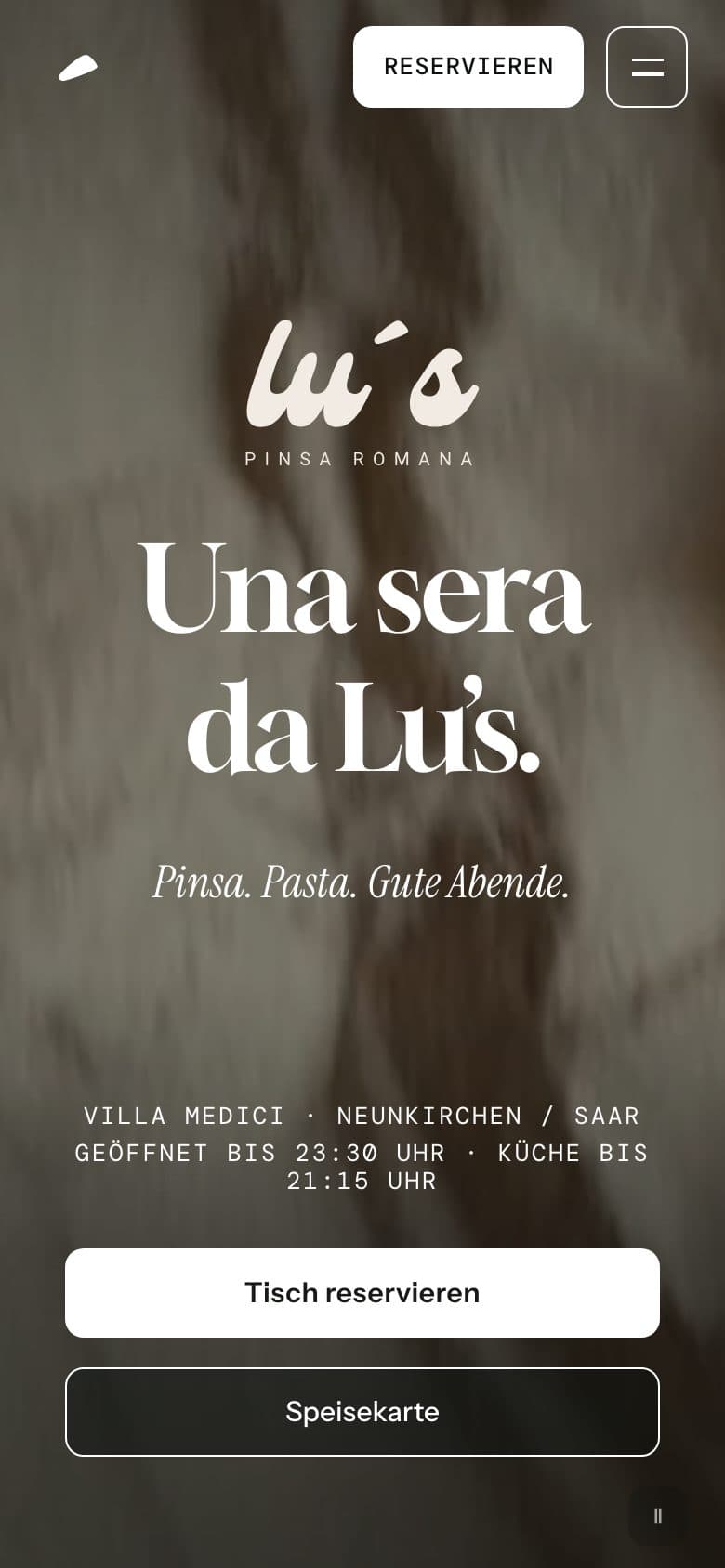 Website von Lu’s Pinsa Romana auf dem Smartphone